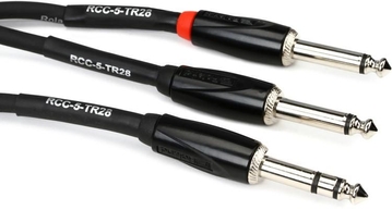 Коммутационный кабель — разъемы стерео "Джек" 6,3 мм на 2х моно "Джек" 6,3 мм Roland RCC-5-TR28 (1,5 метра) фото 1