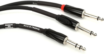 Коммутационный кабель — разъемы стерео "Джек" 6,3 мм на 2х моно "Джек" 6,3 мм Roland RCC-5-TR28V2 (1,5 метра) фото 1