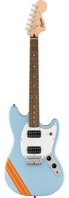 SQUIER by FENDER BULLET MUSTANG FSR HH DAPHNE BLUE w/COMPETITION STRIPES Электрогитара SQ-0107 фото