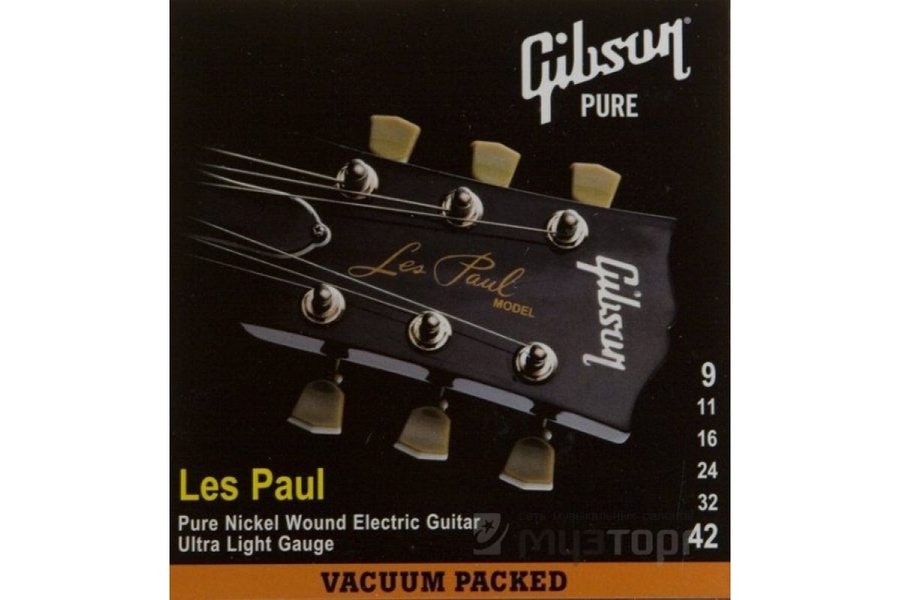 Струни для електрогітар Gibson SEG-LP9 Les Paul Pure Nickel Wound .009-.042 фото 1