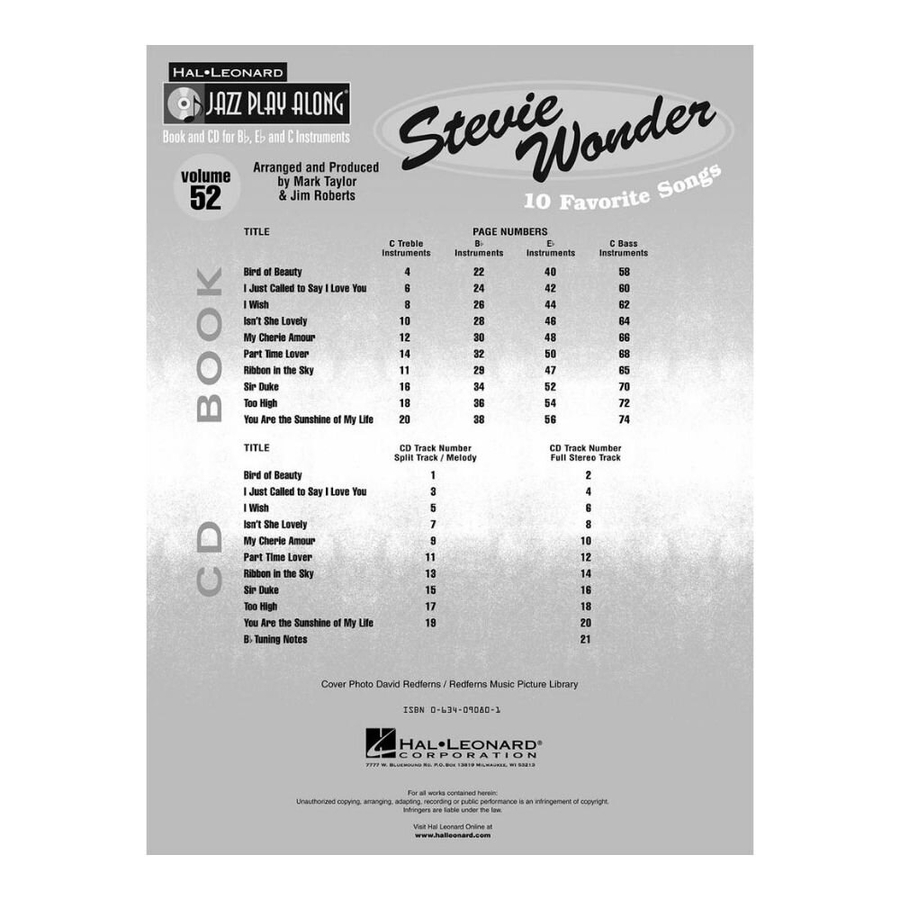 Stevie Wonder Jazz Play Along Volume 52 Hal Leonard 843048 Ноты фото 2