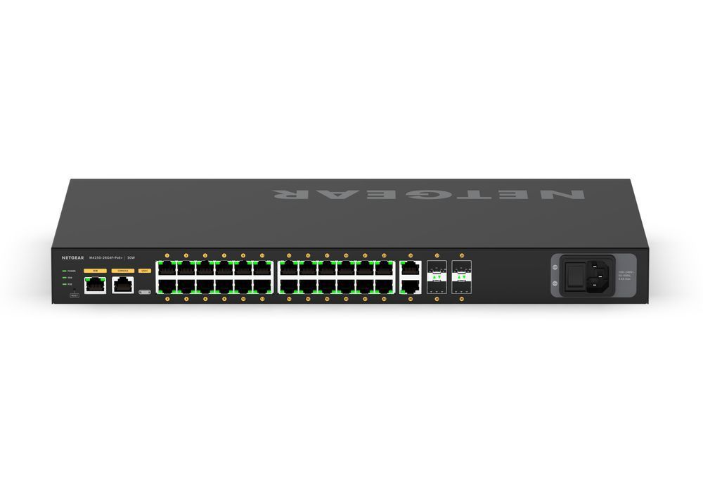 Комутатор NETGEAR M4250-26G4F-PoE+ (GSM4230P), 26xGE (24xPoE), 4xSFP, 300Вт, AV Line, Керований L2 GSM4230P-100EUS фото