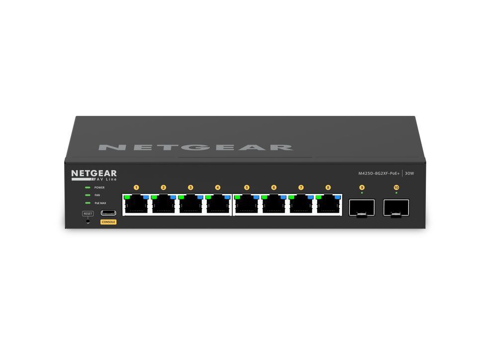 Комутатор NETGEAR M4250-8G2XF-PoE+ (GSM4210PX), 8xGE PoE, 2xSFP+, 220Вт, AV Line, Керований L2 GSM4210PX-100EUS фото